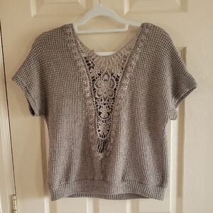 Olive Knit Top with Lace Detail In Back